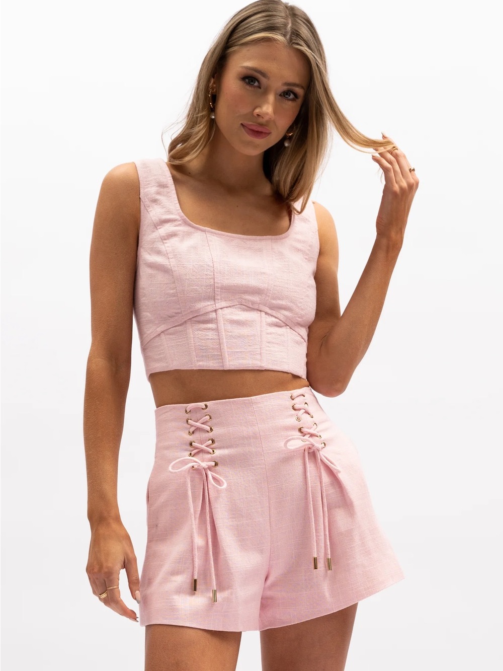 Aureta Light Pink Cropped Tank Top size small Corninne Bustier side zipper